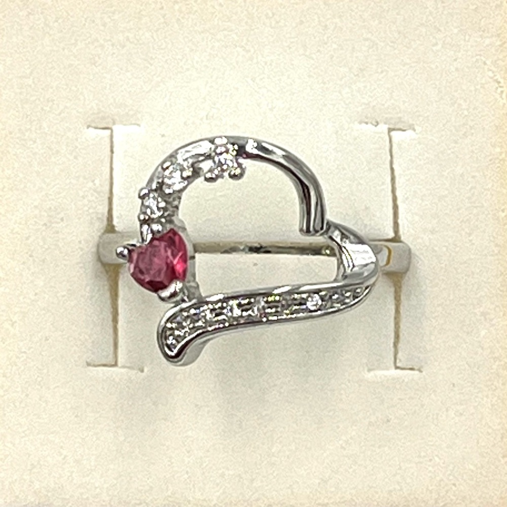 NEW Sterling Silver Ruby & White Sapphire Heart Promise Ring Size 6 X 2